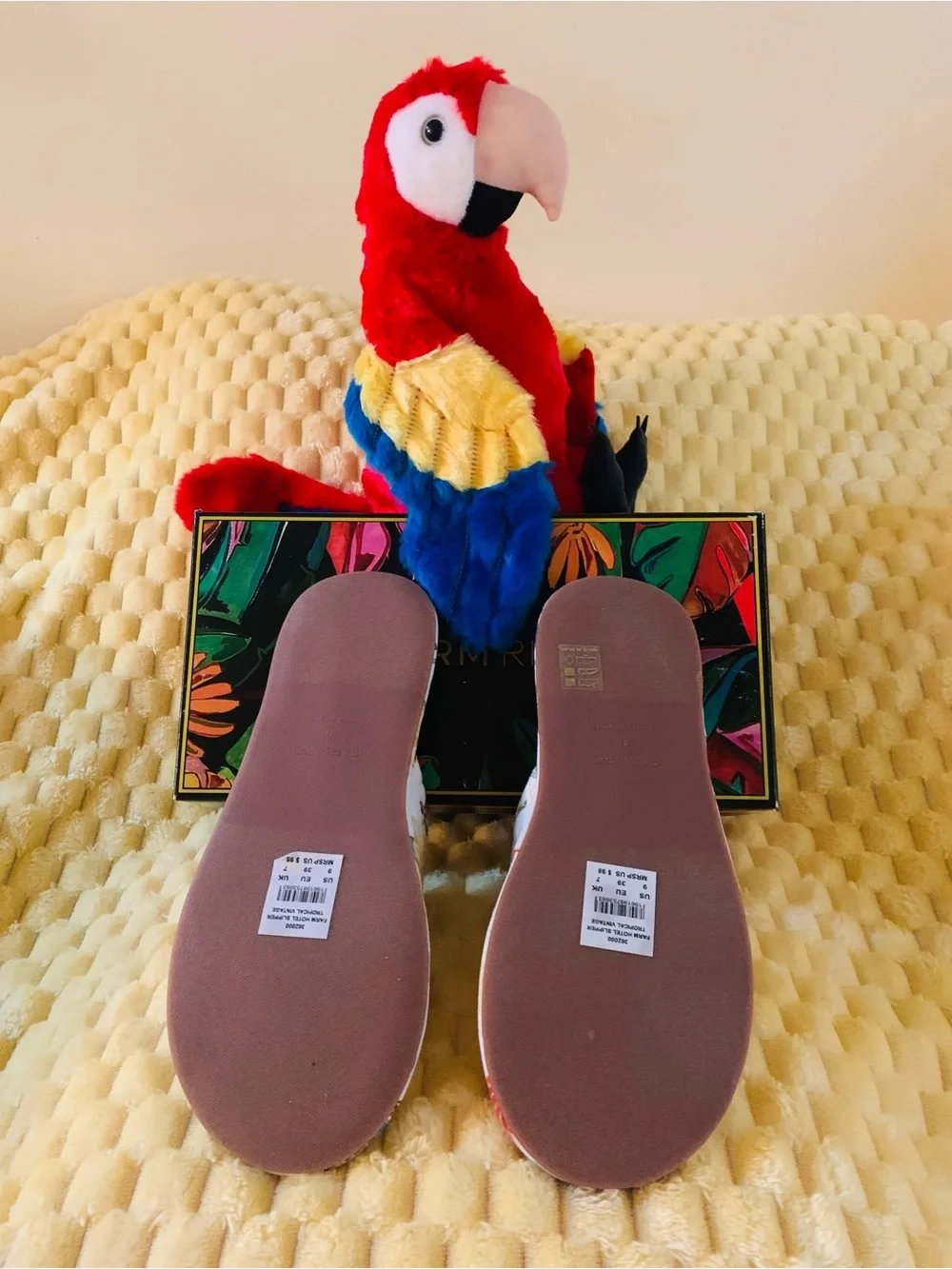 FARM RIO Tropical Vintage Hotel Slippers Women’s Size 9 Parrot Tropical Slides - Picture 6 of 9